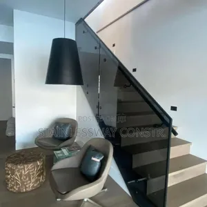 Dark Grey Glass Side Mount Staircase Railing