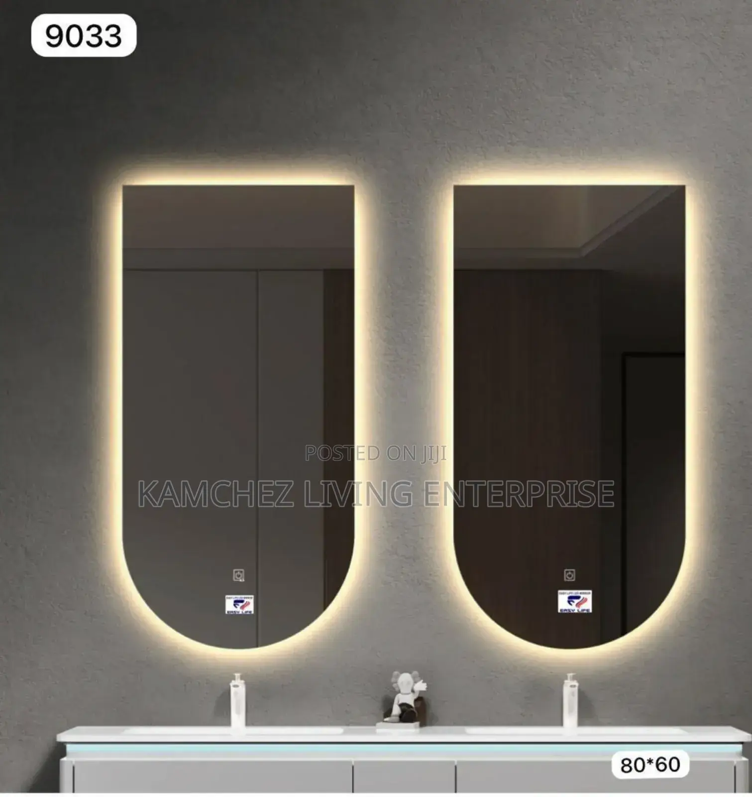 Led Bathroom Vanity Mirror – Wall-Mounted, 80x60cm