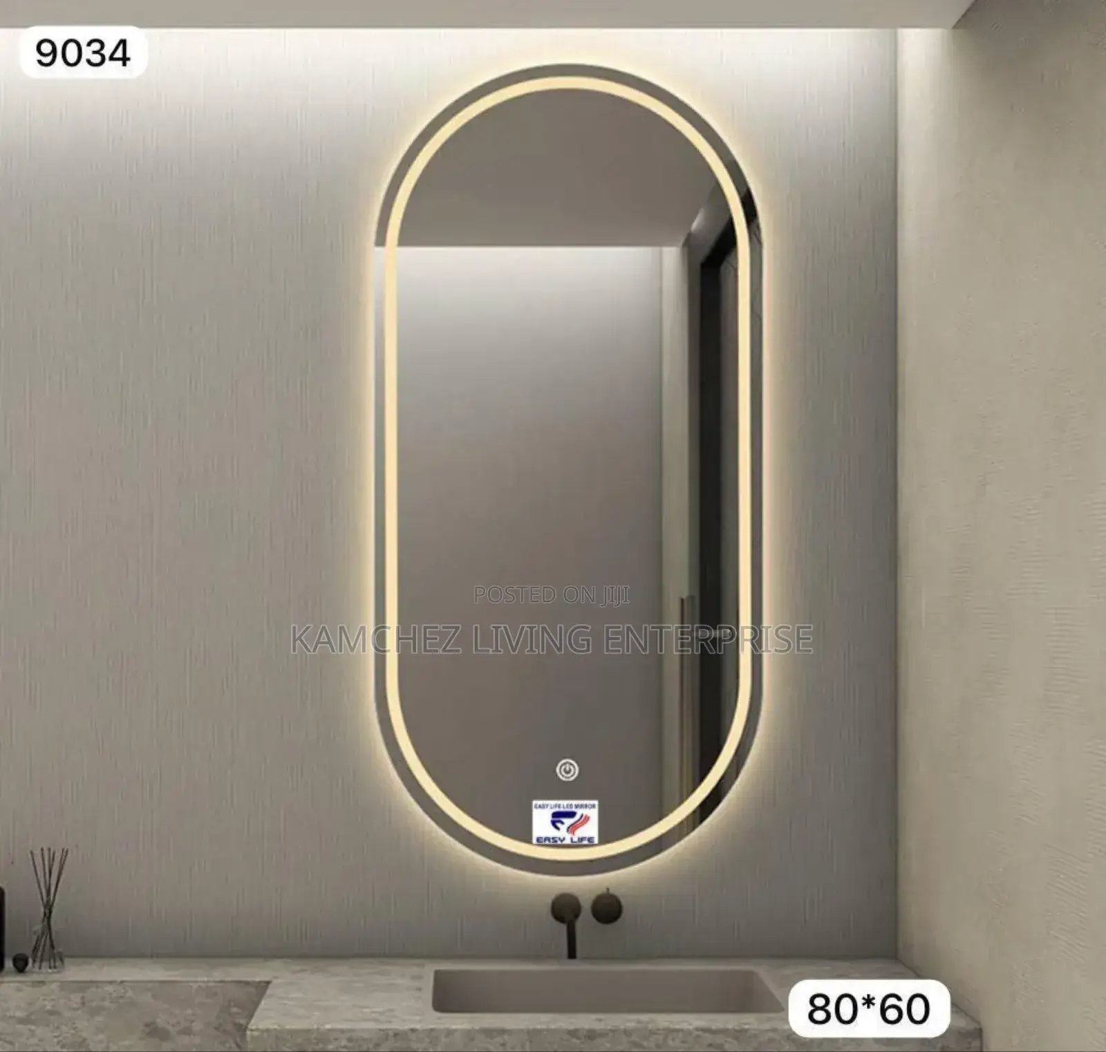 Modern Led Oval Bathroom Mirror 80x60cm With Backlight