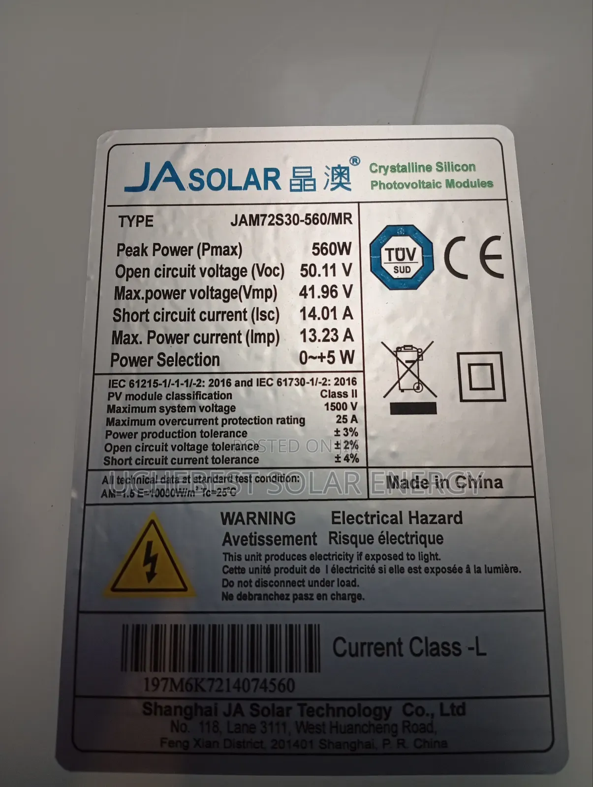 560w Ja Solar Panel 144cell 50.11v