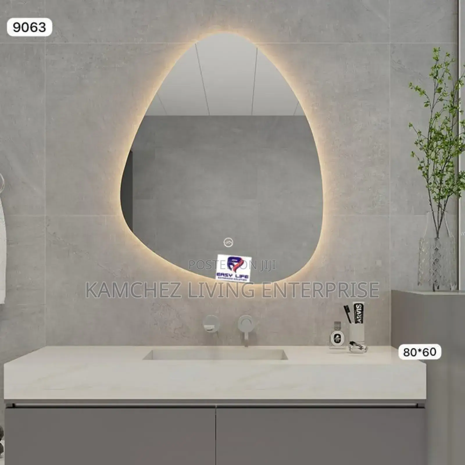 Led Bathroom Mirror – Pebble Shape, Dimmable, Anti-Fog