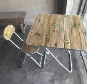 Wooden Flower Design Foldable 1table 1chair With Metal Legs