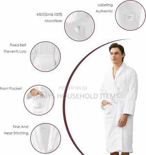 1pc Unisex Microfibre Bathrobe / White Bathrobe (One Size Ft