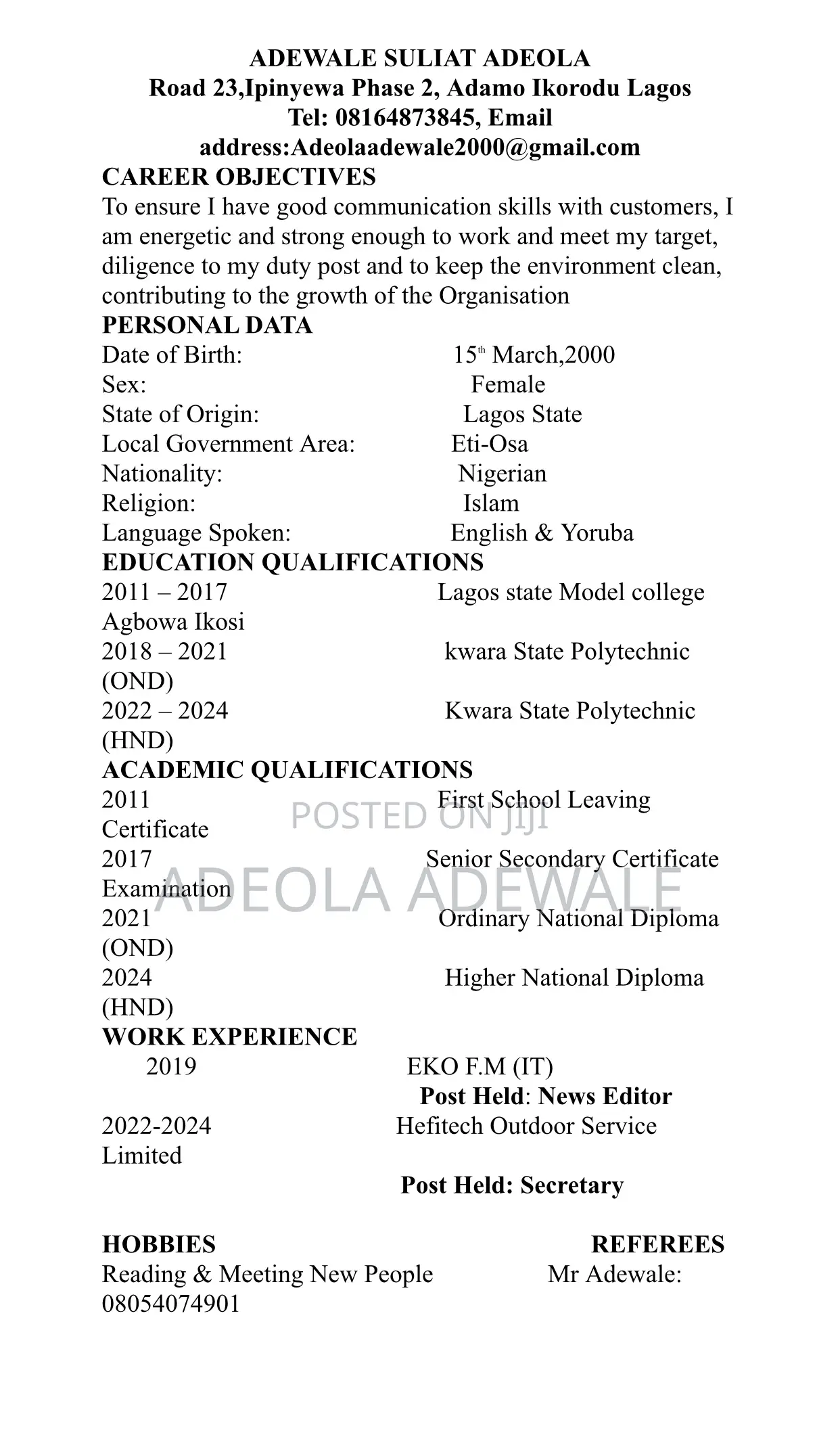 Adeola Working Cv