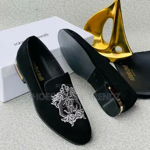 Suede Loafer Shoes With Embroidery