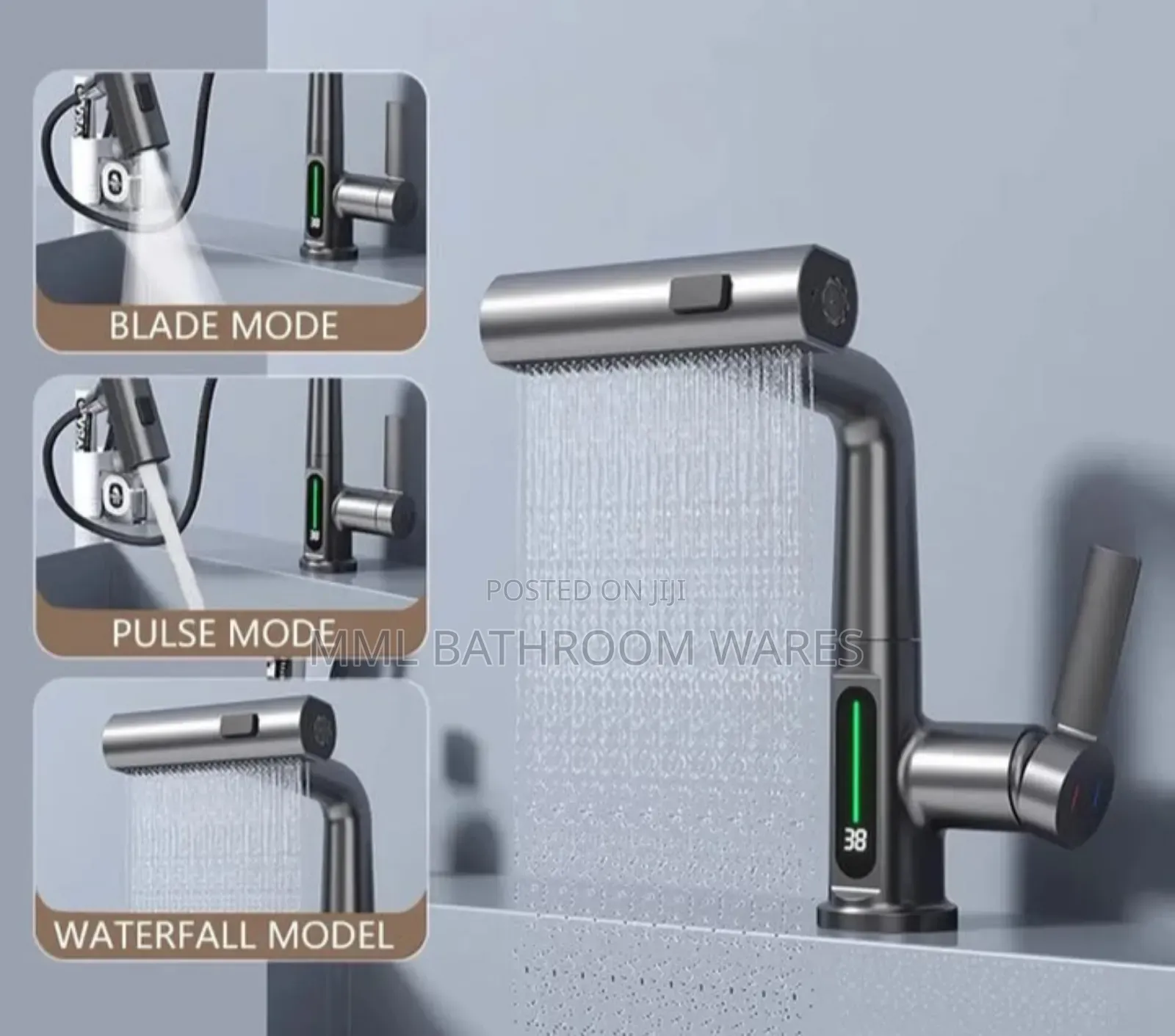 Pullout Digital Display Waterfall Sink Faucets