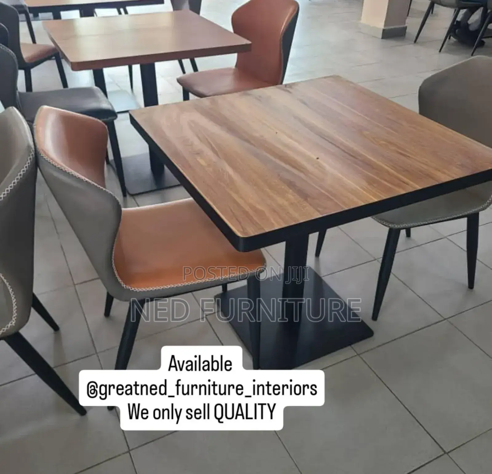 Restaurant Square Table and 2 Leather Seats