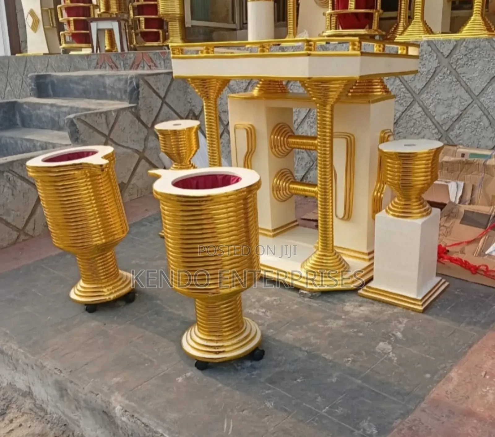 Pulpit,2 Flower Vases and 2 Offering Drums