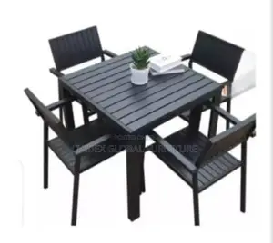 Outdoor Wood Table and Chairs With Metal Leg