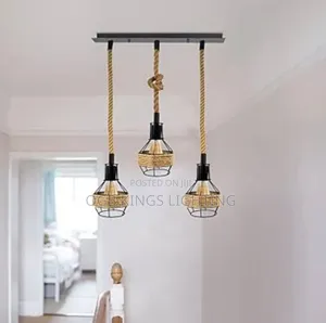 3 Heads Vintage Pendant Lights Wood Hanging Lamp Chandelier
