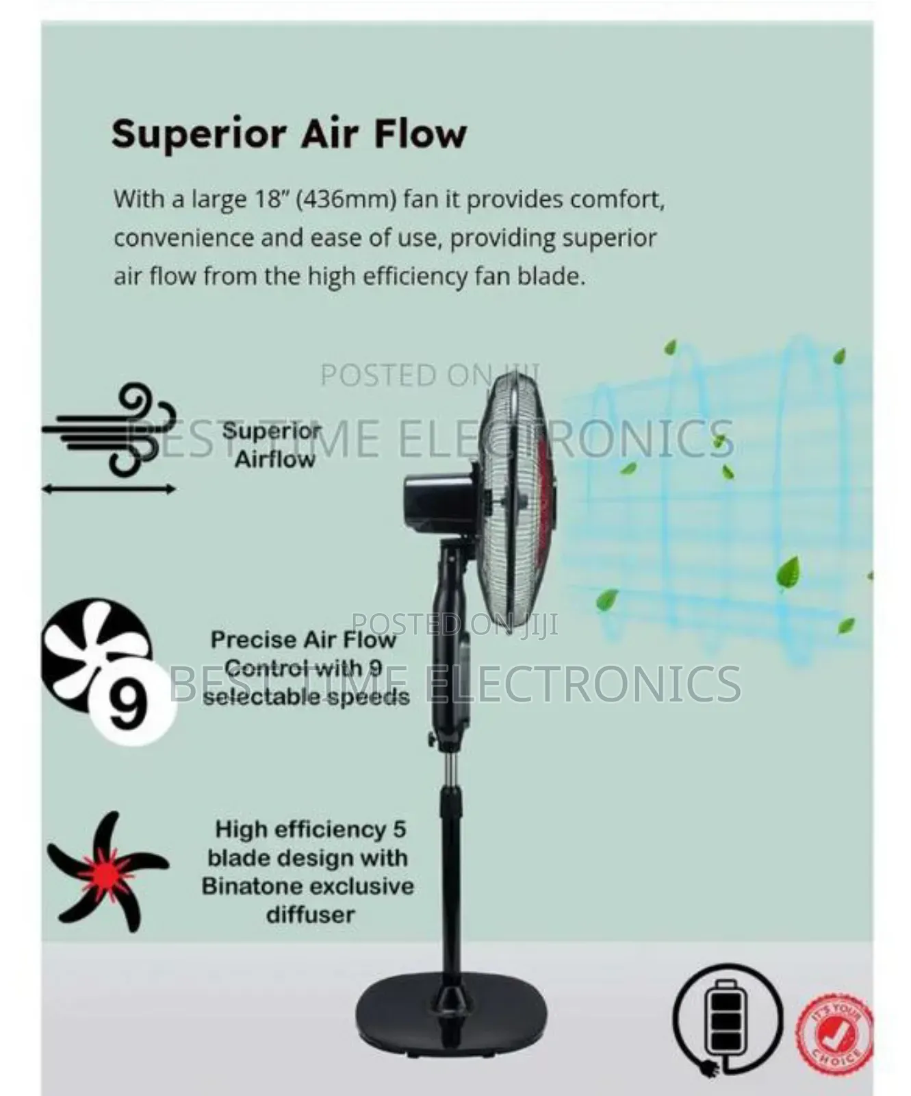 18" Binatone Rechargeable Stand Fan