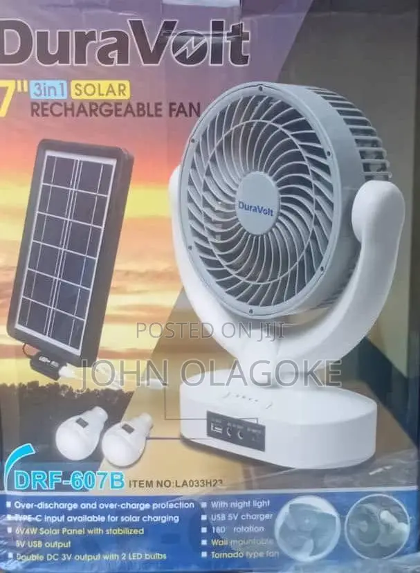 7" Duravolt Solar Fan With 2 Bulbs