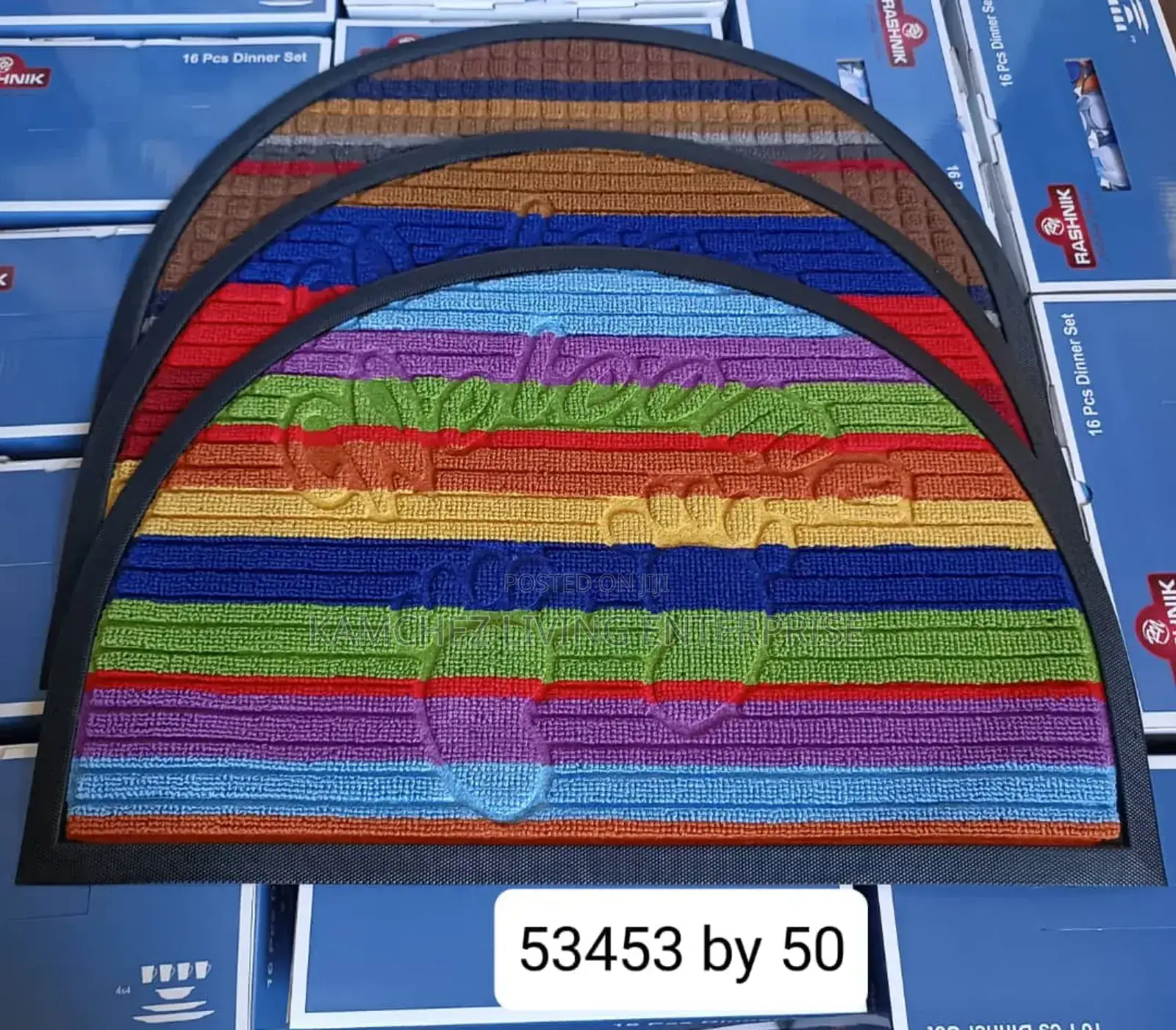 Colorful Semi-Circular Welcome Doormat With Footprints
