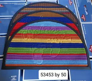 Colorful Semi-Circular Welcome Doormat With Footprints