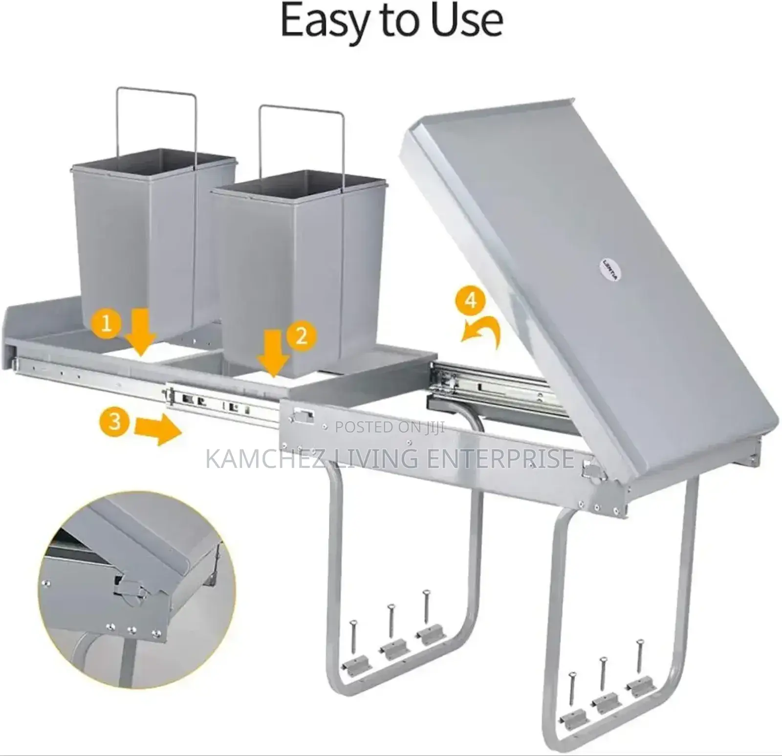 Gray Cabinet Drawer Kitchen Waste Bin (Pull Out)