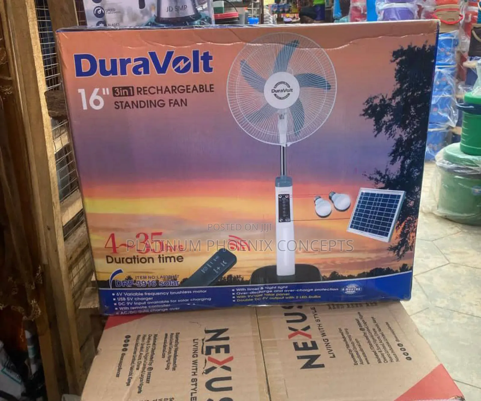 16inches Rechargeable Standing Fan +Panel + 2bulbs