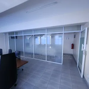 Office Partition With White Frame Glass