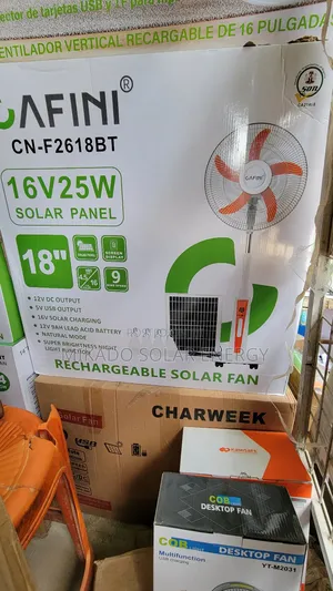 Photo - 18" Ac Dc Solar and Rechargeable Fan With Bulbs, Panel, Etc.