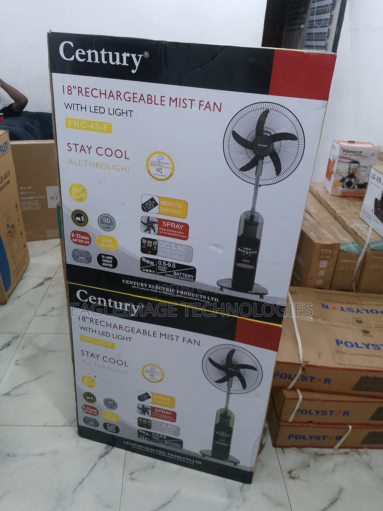 Century Multiple Speed Settings 18'' Rechargeable Mist Fan