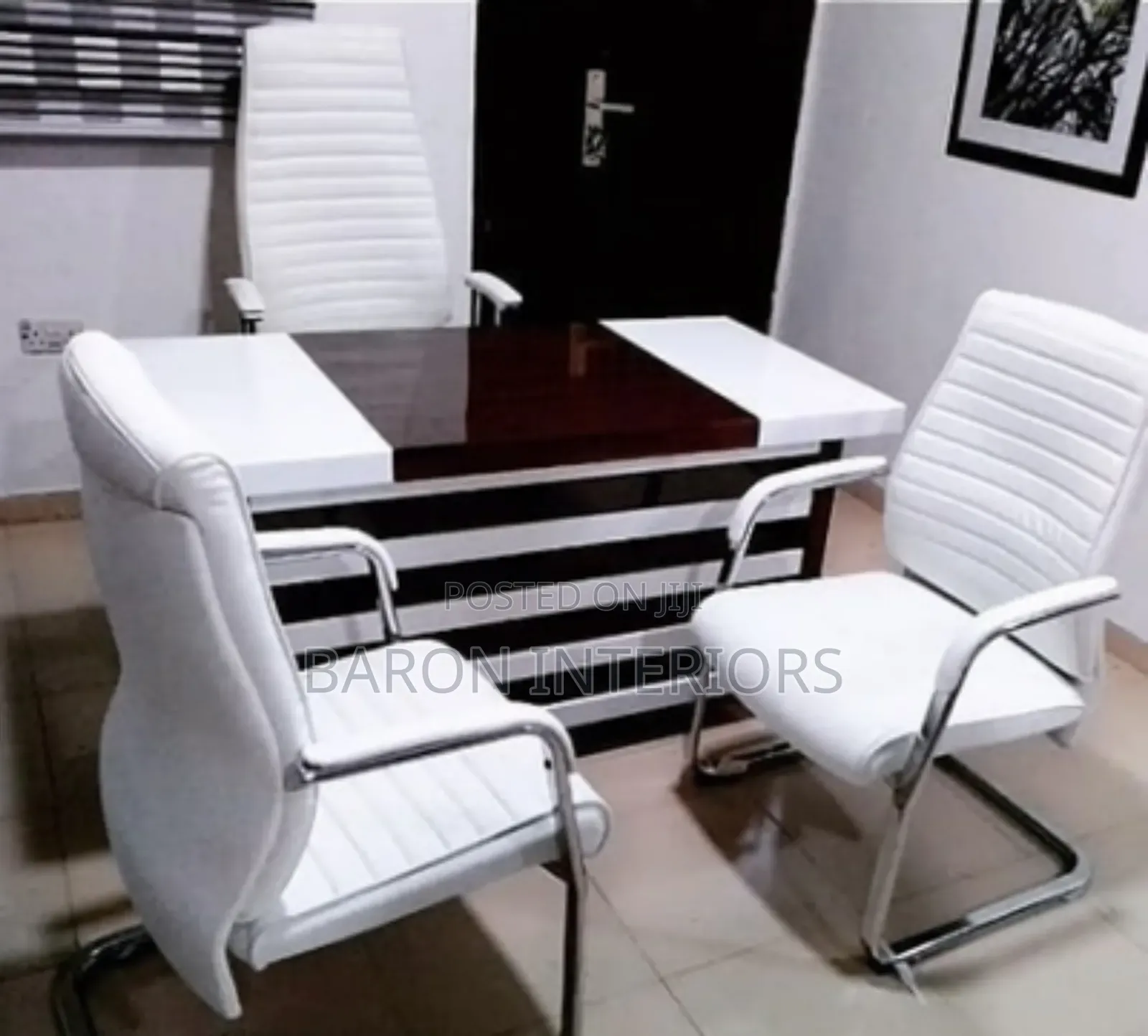 1.4mtr Office Desk + Leather Chairs