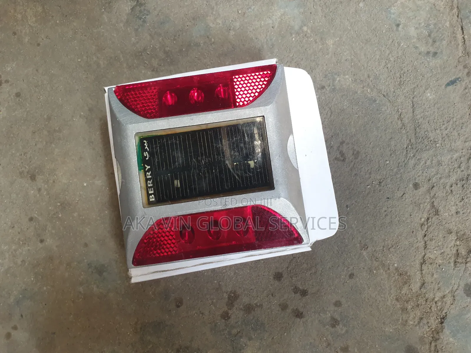 Solar Road Stud Reflector - Aluminium Red Led Light.