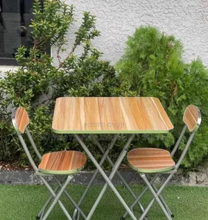Photo - Wooden Design Foldable 1table 2chairs With Metal Legs