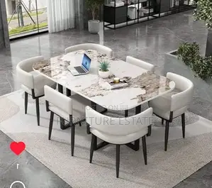 6-Seater Marble Dining Set With Plastic