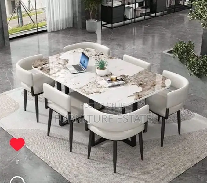 6-Seater Marble Dining Set With Plastic
