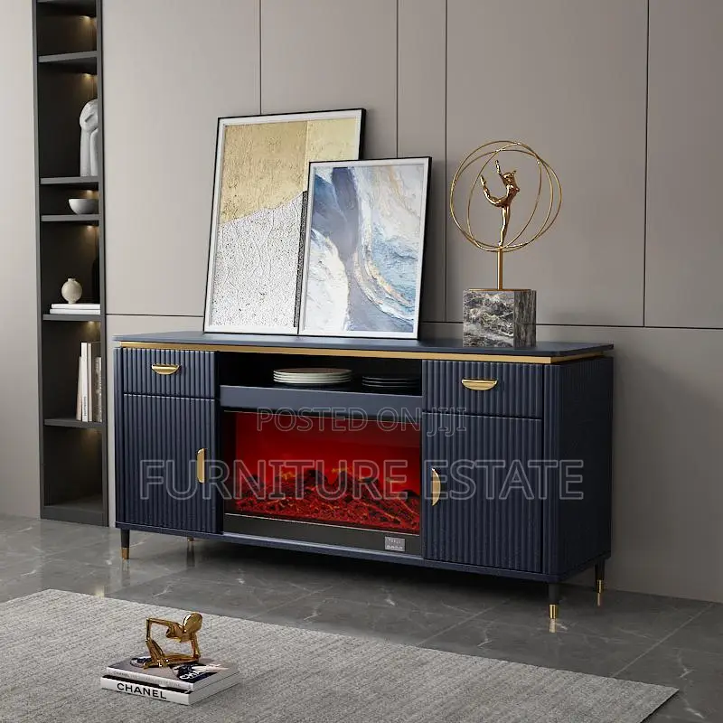 Modern Tv Stand With Built-in Fireplace and Remote Control