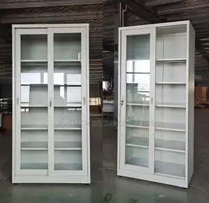 Metal Bookshelf Full Glass Door