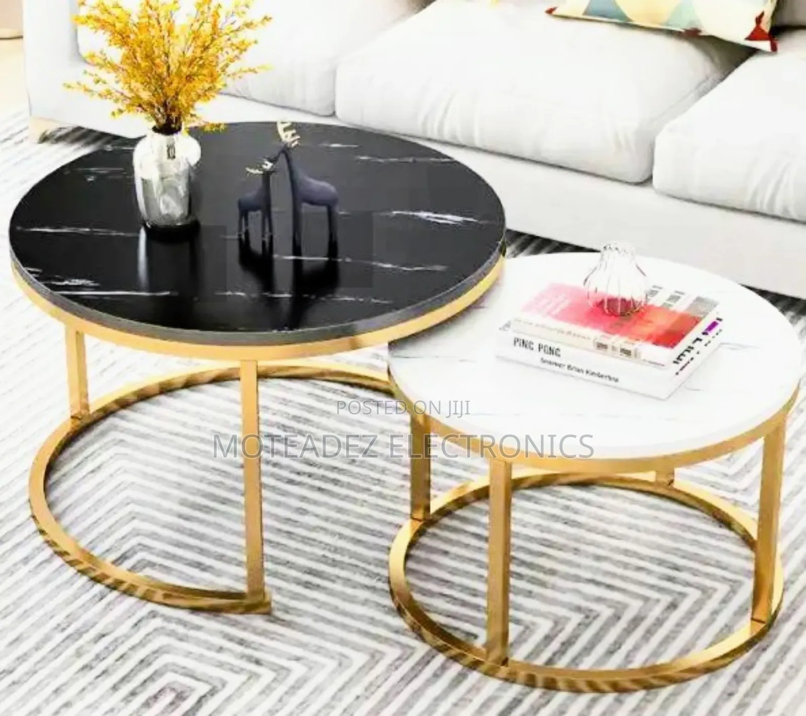 2in1 Exquisite Round Shape Double Centre Table W/Gold Plated Base