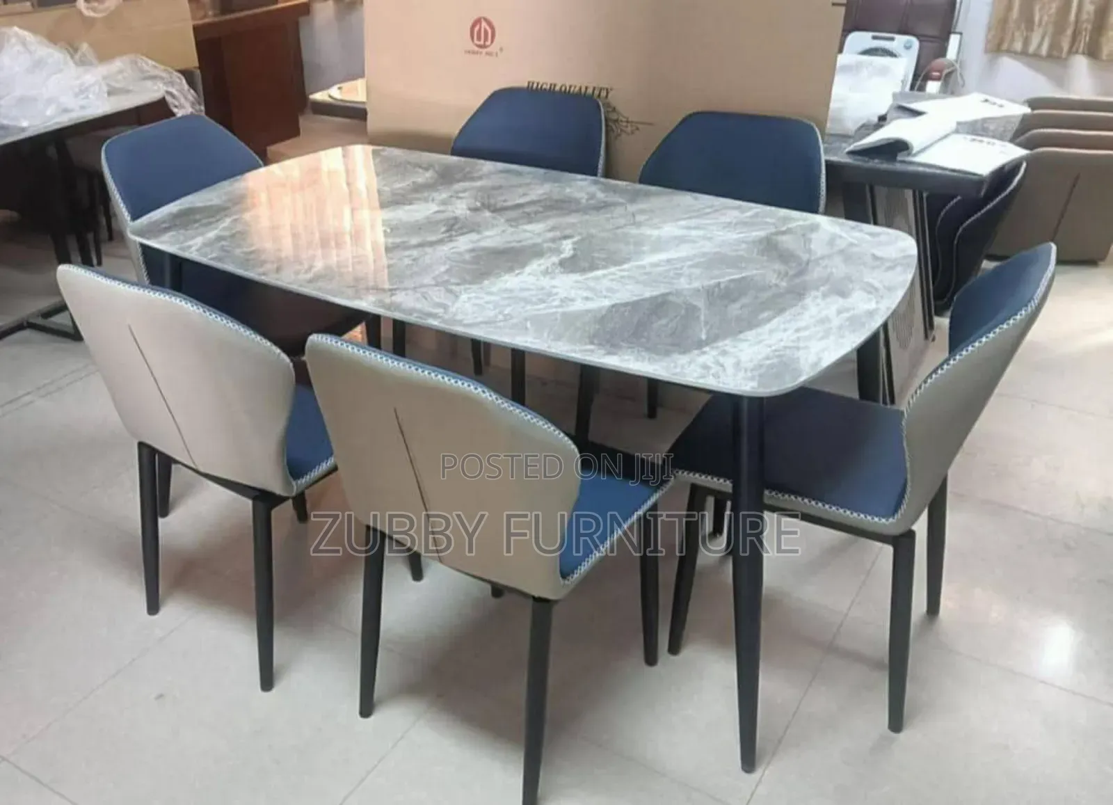 Quality and Imported Marble Top Dining Table by 6 Chairs