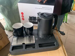 Hotel Black Serving Welcome Tray Set With Kettle
