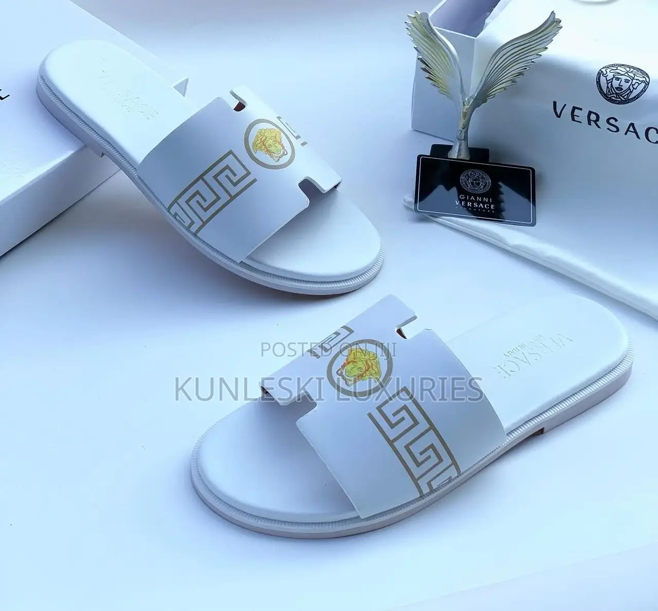 Original Versace White Leather Slippers