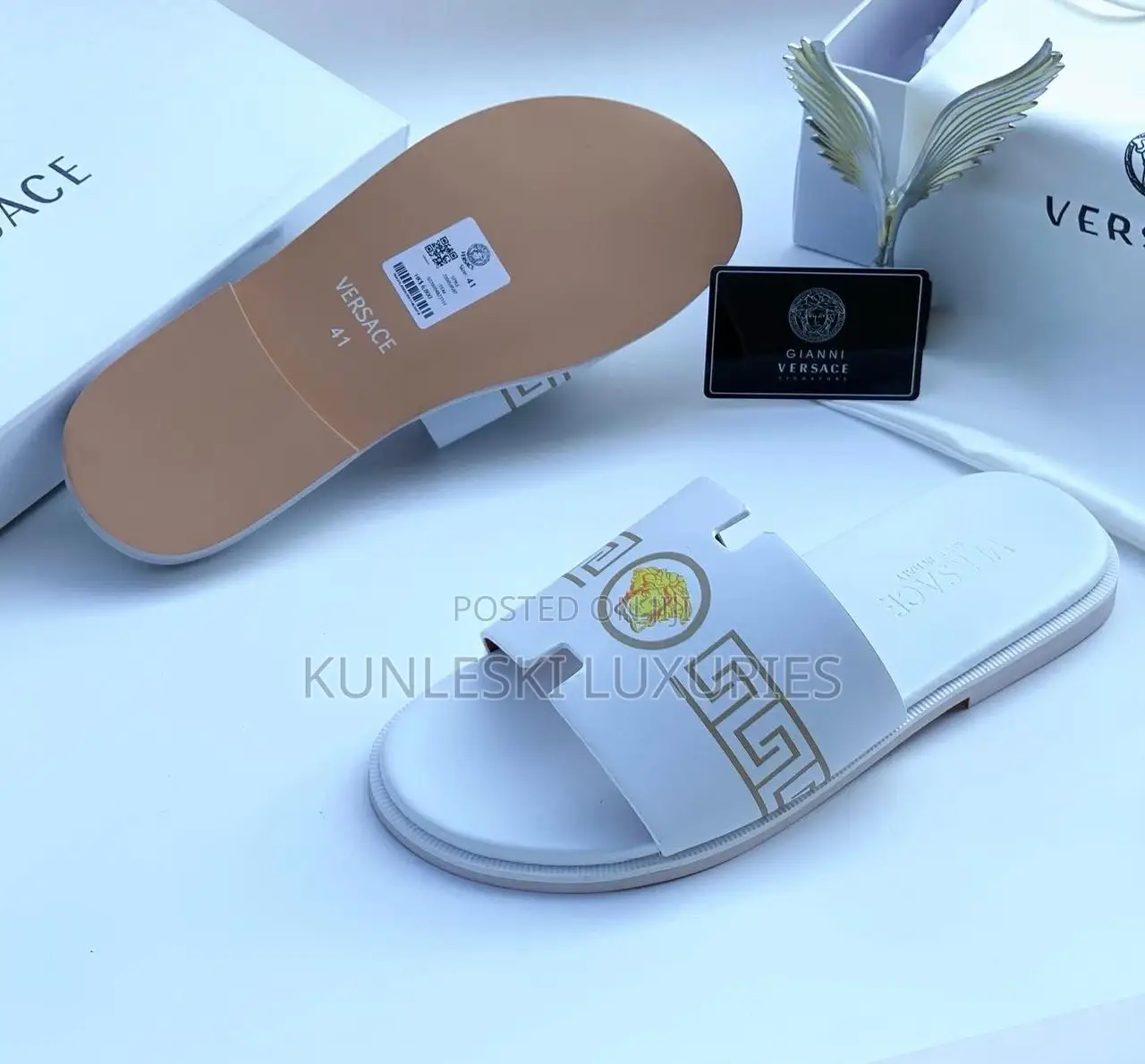 Original Versace White Leather Slippers