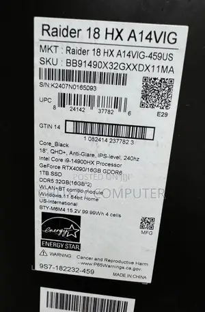 New Laptop MSI 32GB Intel Core I9 SSD 1T
