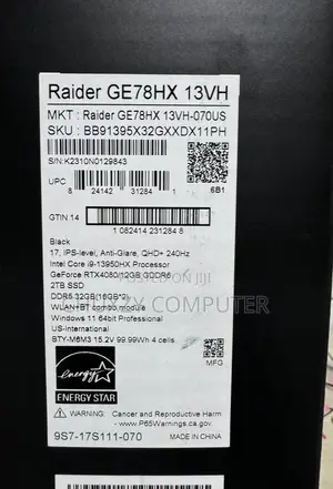 New Laptop MSI Raider GE76 12UGS 32GB Intel Core I9 SSD 2T