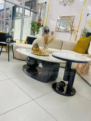 2in1 Center Table Marble Top With Black Leg