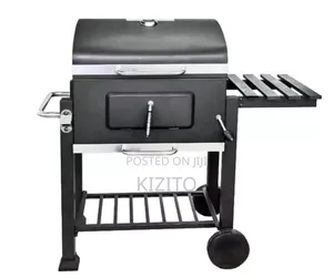 Heavy Duty Smokeles BBQ Char. Grill Trolley With Side Table