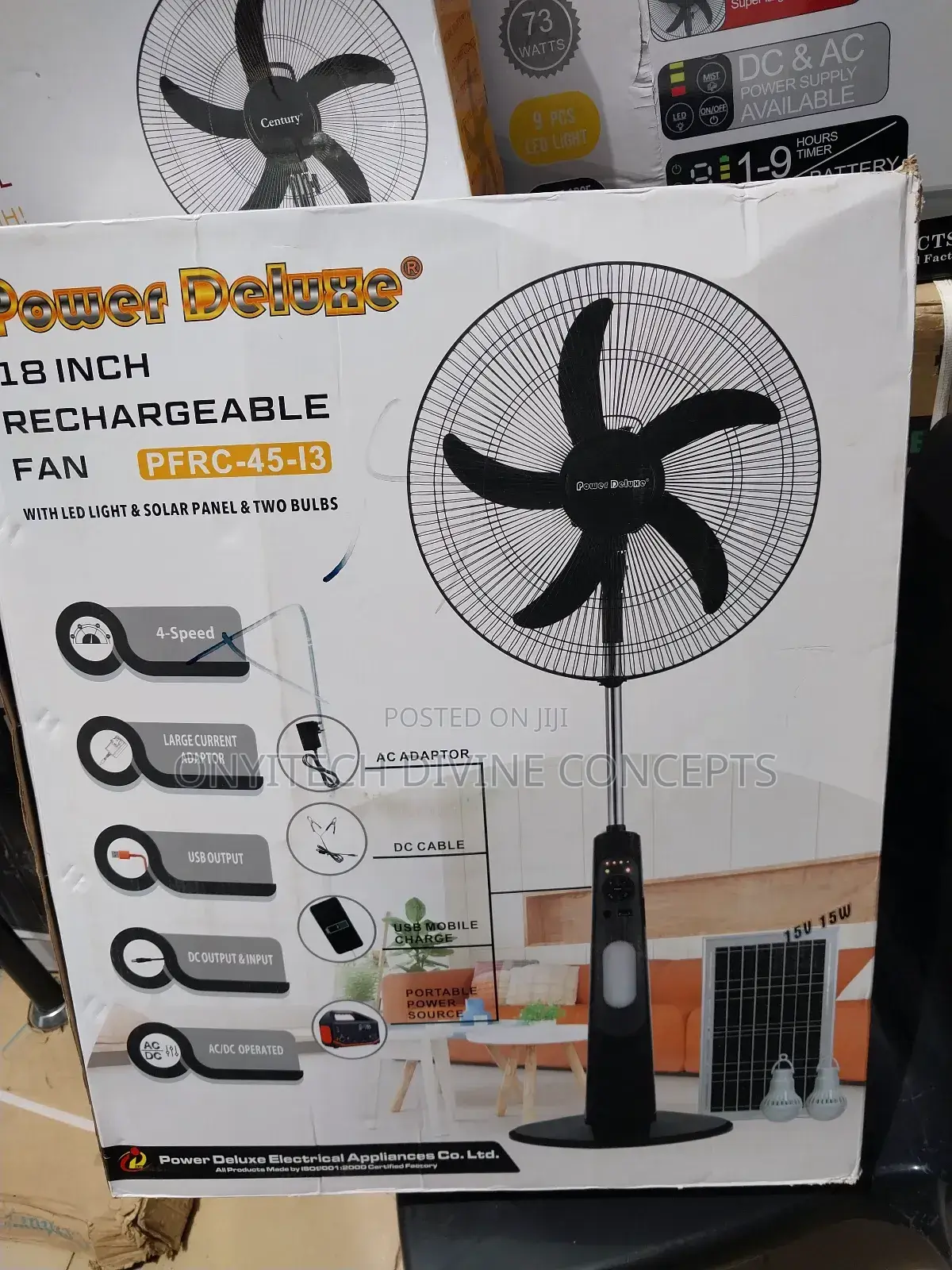 Power Deluxe Standing Fan With Solar Panel