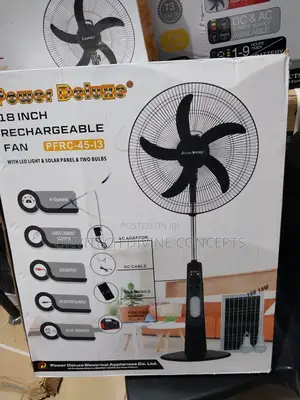 Power Deluxe Standing Fan With Solar Panel
