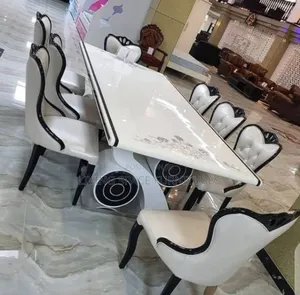 Newly Marble Top Dining Table With 8 Leather Chairs