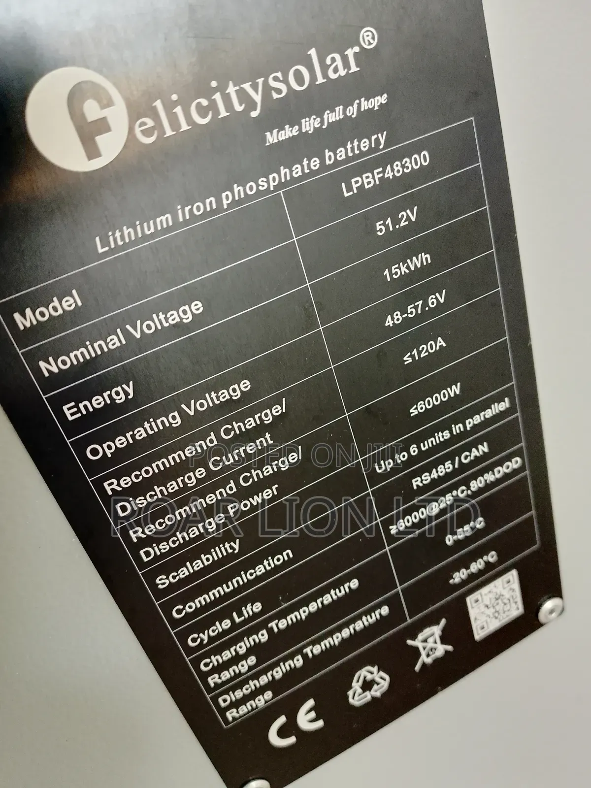 Felicity 15kwh Lithium Battery