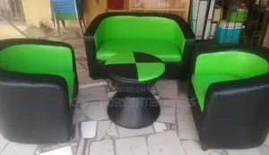 Green/Black Bucket Chairs+ Table . Call