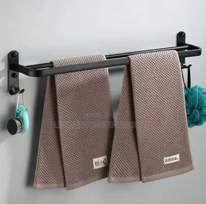 Double Black Towel Rail With Hook