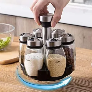 7 in 1 Rotating Spice Rack Set Glass Jar