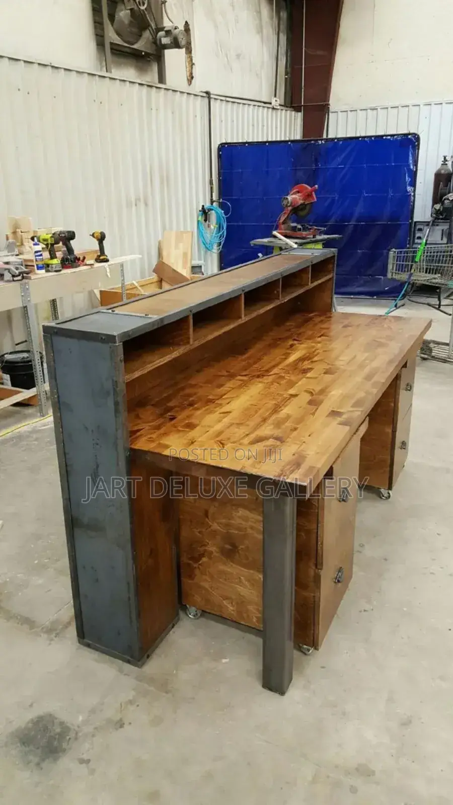 Stylish Metal Framed Wooden Reception Desk