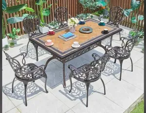 Outdoor Wrought Iron Dining Chair Set of 6 With Table
