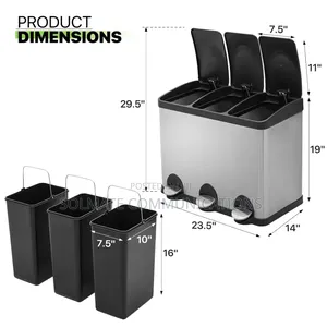3 Compartment Pedal Stainless Trash Can With Lid (45 Litres)