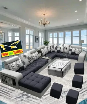Quality Couches. U-Shape Sofa Chairs With Table, Stools. 01